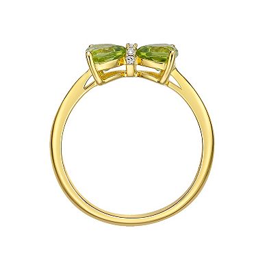 Gemminded 18k Gold Plated Sterling Silver Heart-Shaped Peridot & Diamond Accented Ring
