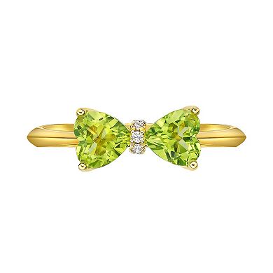 Gemminded 18k Gold Plated Sterling Silver Heart-Shaped Peridot & Diamond Accented Ring