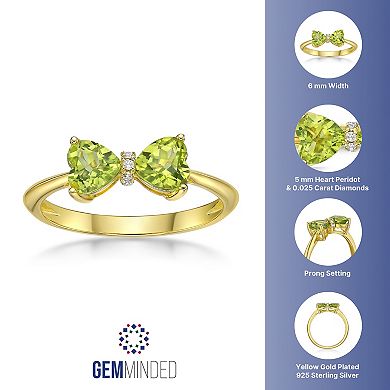 Gemminded 18k Gold Plated Sterling Silver Heart-Shaped Peridot & Diamond Accented Ring