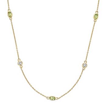 Gemminded 18k Gold Over Silver Peridot & White Topaz Station Necklace