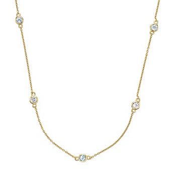 Gemminded 18k Gold Over Silver Blue Topaz & White Topaz Station Necklace