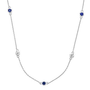 Gemminded Sterling Silver Lab-Created Blue Sapphire & Lab-Created White Sapphire Station Necklace