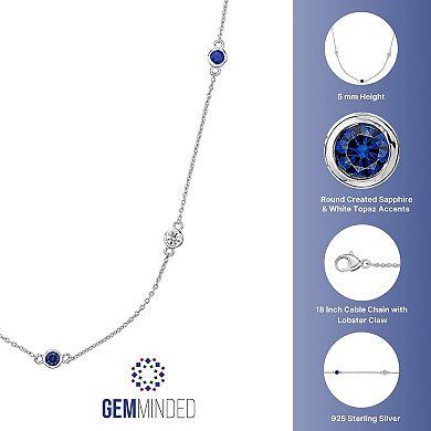 Gemminded Sterling Silver Lab-Created Blue Sapphire & Lab-Created White Sapphire Station Necklace
