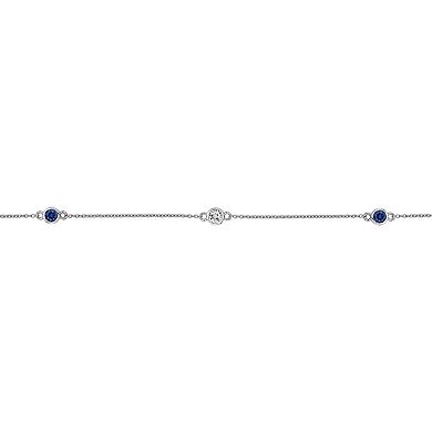 Gemminded Sterling Silver Lab-Created Blue Sapphire & Lab-Created White Sapphire Station Necklace