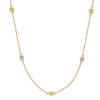 Gemminded 18k Gold Over Silver Peridot & White Topaz Station Necklace
