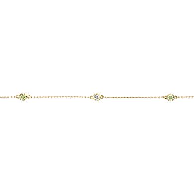 Gemminded 18k Gold Over Silver Peridot & White Topaz Station Necklace