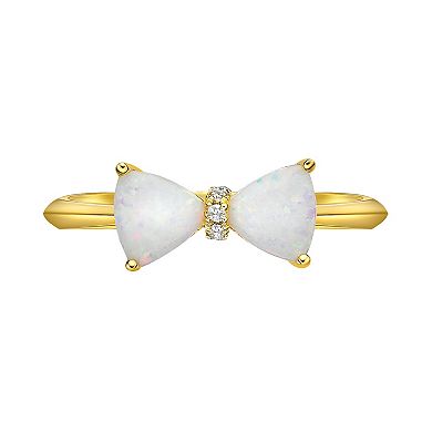 Gemminded 18k Gold Over Silver Lab-Created Opal & Diamond Accent Ring