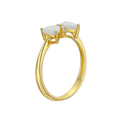 Gemminded 18k Gold Over Silver Lab-Created Opal & Diamond Accent Ring