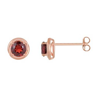 Gemminded 18k Rose Gold Plated Sterling Silver & Garnet Round Stud Earrings