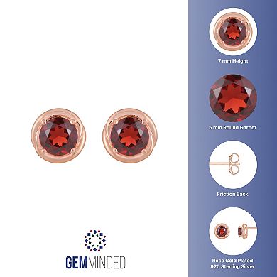 Gemminded 18k Rose Gold Plated Sterling Silver & Garnet Round Stud Earrings