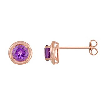 Gemminded 18k Rose Gold Plated Sterling Silver & Amethyst Round Stud Earrings