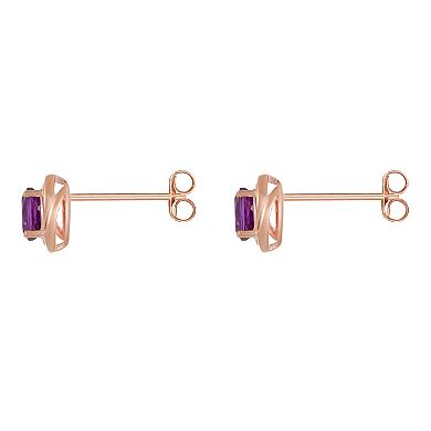 Gemminded 18k Rose Gold Plated Sterling Silver & Amethyst Round Stud Earrings
