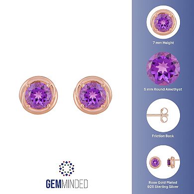 Gemminded 18k Rose Gold Plated Sterling Silver & Amethyst Round Stud Earrings