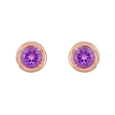 Gemminded 18k Rose Gold Plated Sterling Silver & Amethyst Round Stud Earrings