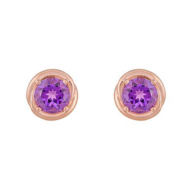 Gemminded 18k Rose Gold Plated Sterling Silver & Amethyst Round Stud Earrings