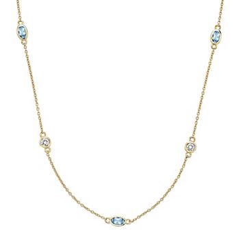 Gemminded 18k Gold Over Silver Blue Topaz & White Topaz Station Necklace
