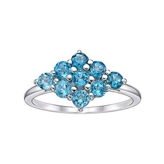 Gemminded Sterling Silver & Diamond-Shaped Cluster Blue Topaz Ring