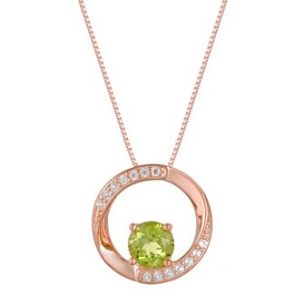 Gemminded 18k Rose Gold Plated Sterling Silver Peridot & White Topaz Circle Pendant Necklace