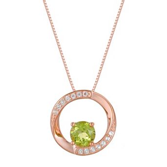 Gemminded 18k Rose Gold Plated Sterling Silver Peridot & White Topaz Circle Pendant Necklace