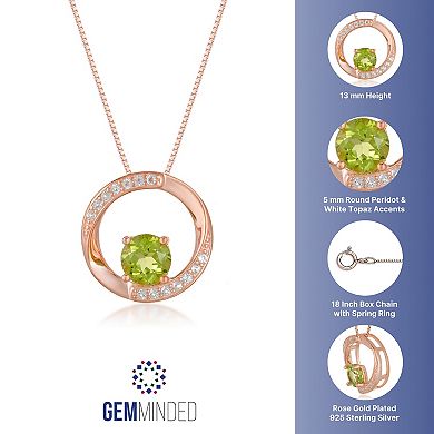 Gemminded 18k Rose Gold Plated Sterling Silver Peridot & White Topaz Circle Pendant Necklace