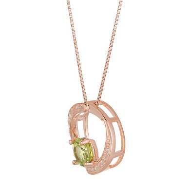 Gemminded 18k Rose Gold Plated Sterling Silver Peridot & White Topaz Circle Pendant Necklace