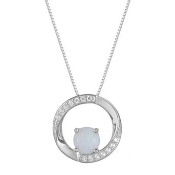Gemminded Sterling Silver Lab-Created Opal & Lab-Created White Sapphire Circle Pendant Necklace