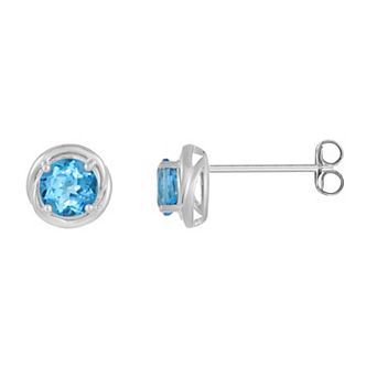 Gemminded Sterling Silver & Blue Topaz Round Stud Earrings