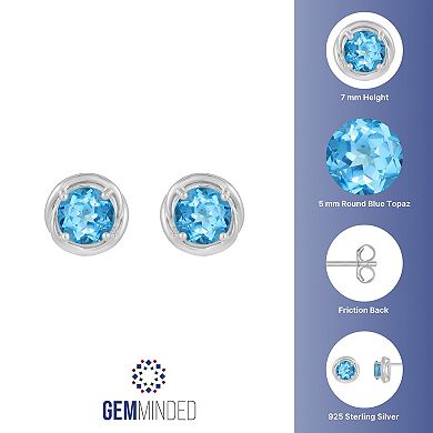 Gemminded Sterling Silver & Blue Topaz Round Stud Earrings