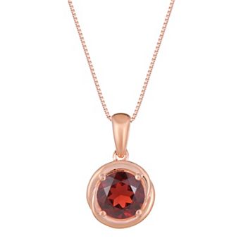 Gemminded 18k Rose Gold Plated Sterling Silver Garnet Circle Pendant Necklace