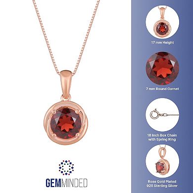 Gemminded 18k Rose Gold Plated Sterling Silver Garnet Circle Pendant Necklace