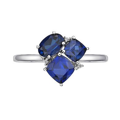 Gemminded Sterling Silver Lab-Created Sapphire & Lab-Created White Sapphire Cluster Ring