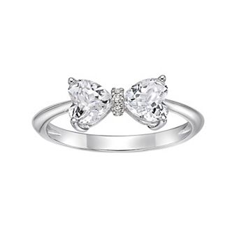 Gemminded Sterling Silver Heart-Shaped White Topaz & Diamond Accented Ring