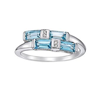Gemminded Sterling Silver Blue Topaz & White Topaz Bypass Ring