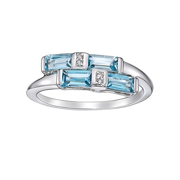 Gemminded Sterling Silver Blue Topaz & White Topaz Bypass Ring