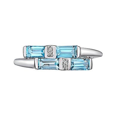Gemminded Sterling Silver Blue Topaz & White Topaz Bypass Ring