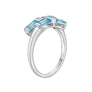 Gemminded Sterling Silver Blue Topaz & White Topaz Bypass Ring