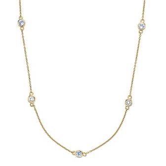 Gemminded 18k Gold Over Silver Lab-Created Aquamarine & Lab-Created White Sapphire Station Necklace