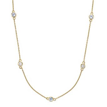 Gemminded 18k Gold Over Silver Lab-Created Aquamarine & Lab-Created White Sapphire Station Necklace