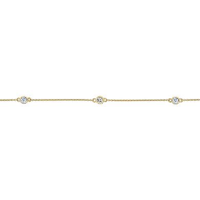 Gemminded 18k Gold Over Silver Lab-Created Aquamarine & Lab-Created White Sapphire Station Necklace