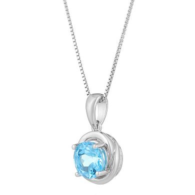 Gemminded Sterling Silver Blue Topaz Circle Pendant Necklace
