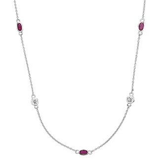 Gemminded Sterling Silver Lab-Created Ruby & Lab-Created White Sapphire Station Necklace