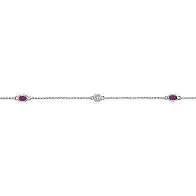 Gemminded Sterling Silver Lab-Created Ruby & Lab-Created White Sapphire Station Necklace