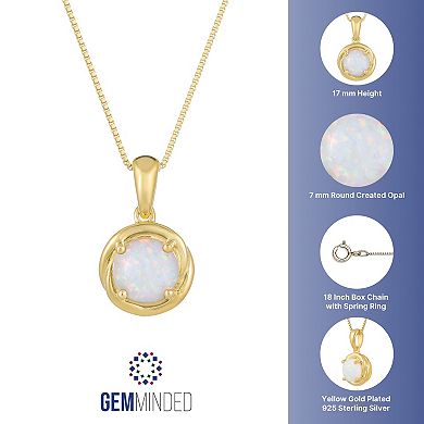 Gemminded 18k Gold Plated Sterling Silver Lab-Created Opal Circle Pendant Necklace