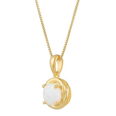 Gemminded 18k Gold Plated Sterling Silver Lab-Created Opal Circle Pendant Necklace