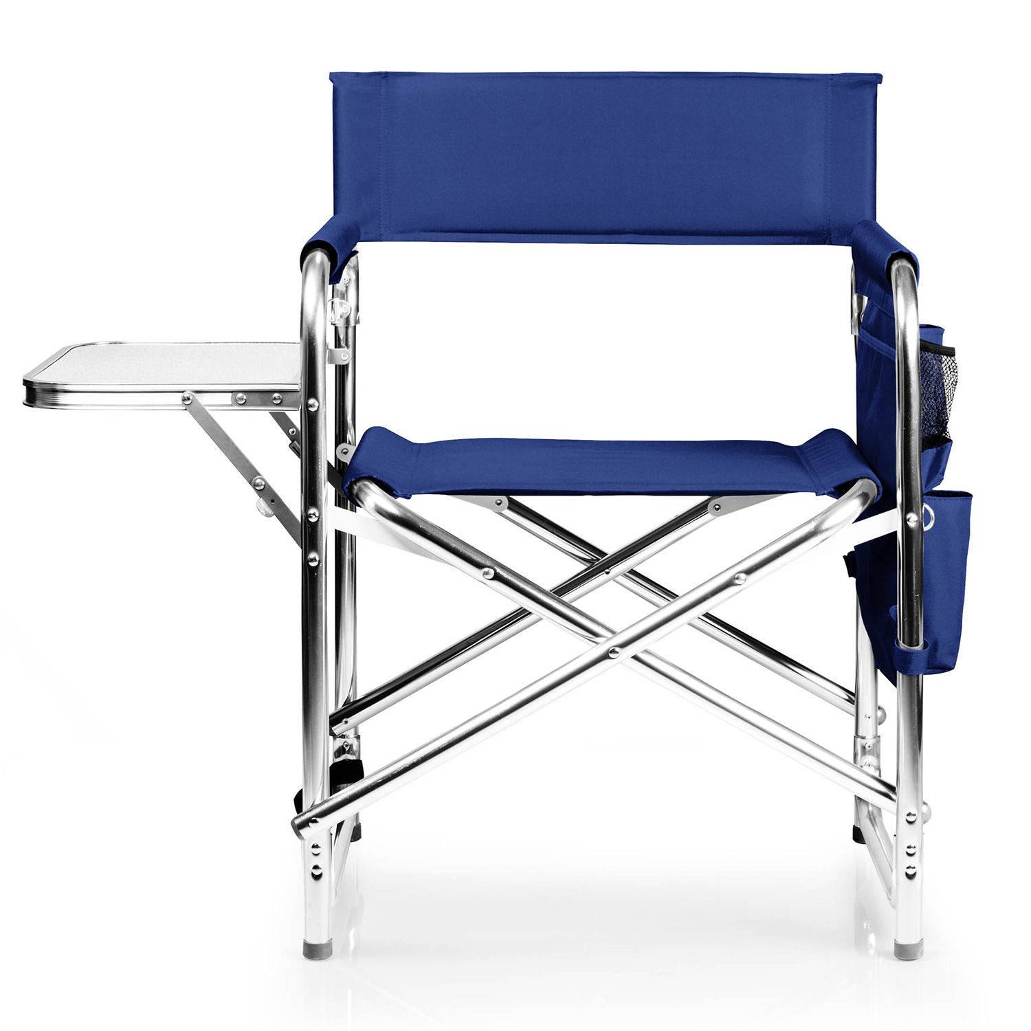 Tampa Bay Lightning foldable sports chair with blue fabric seat and chrome frame