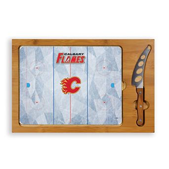 Picnic Time Calgary Flames Icon Glass Top Cutting Board & Knife Set