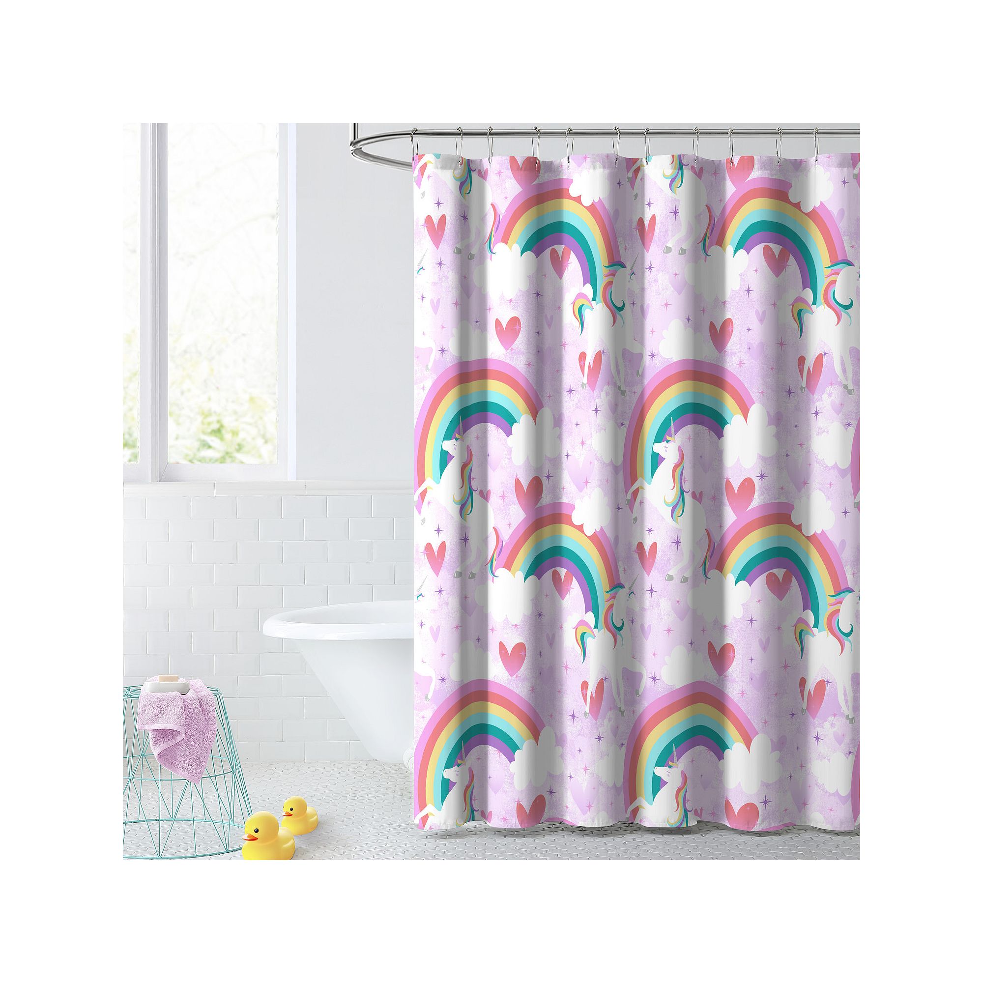 Dream Factory Unicorn Rainbow Shower Curtain, Size: 72X72, Purple
