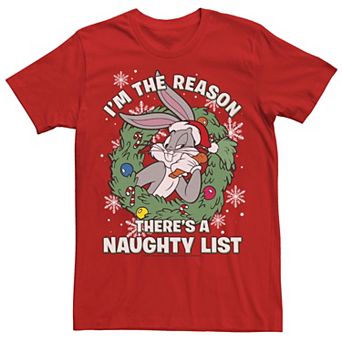 Men's Looney Tunes Christmas Bugs Reason There's A Naughty List Tee