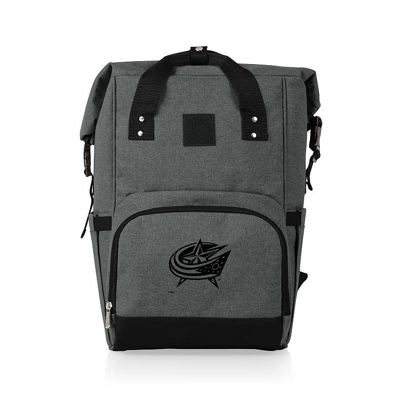 Picnic Time Columbus Blue Jackets On The Go Roll-Top Cooler Backpack, Gray