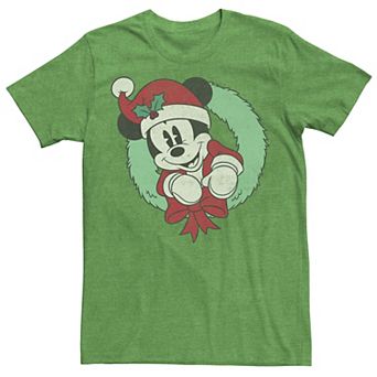 Disney's Mickey Mouse Men's Christmas Wreath Santa Hat Portrait Tee
